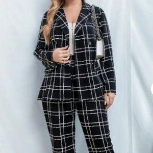 Plaid Double Breasted Blazer & Pants Suit